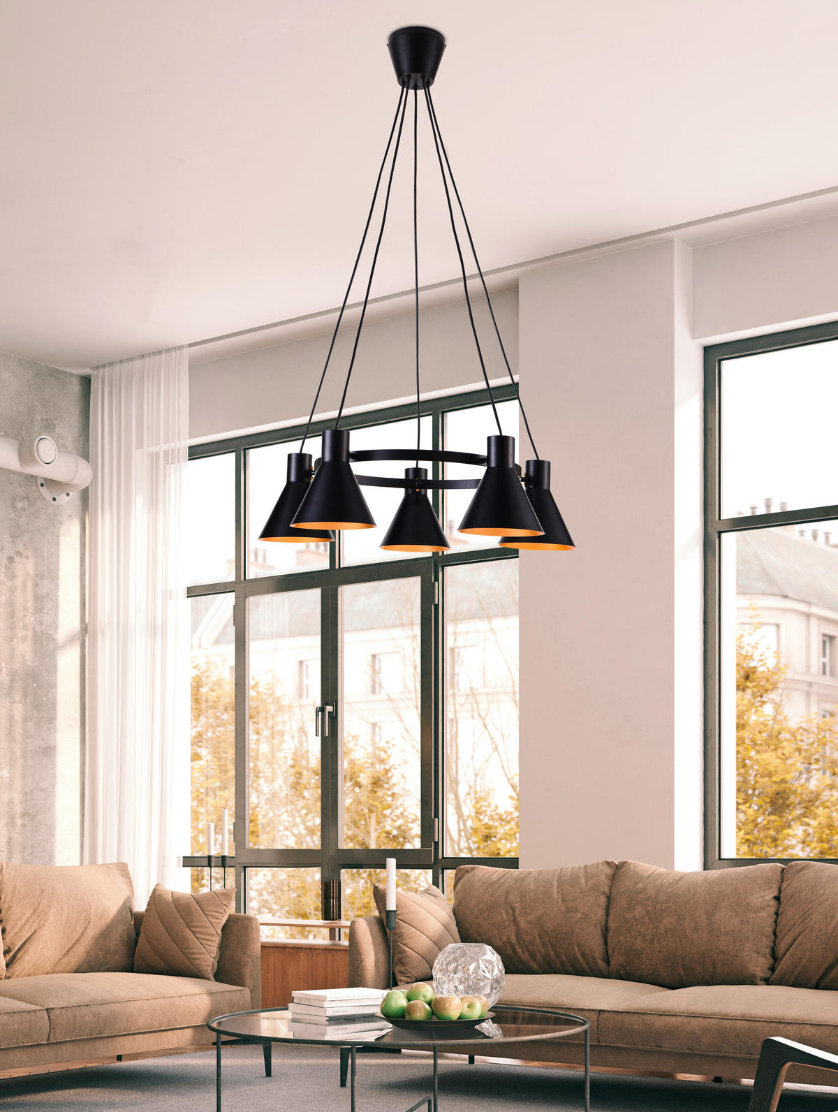 PENDELLEUCHTE More 65/65/100 cm   - Goldfarben/Schwarz, Design, Metall (65/65/100cm)