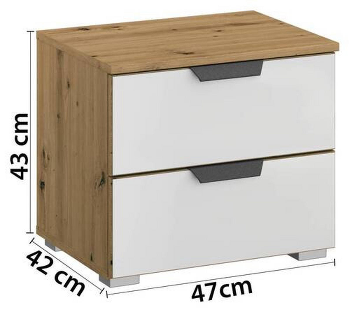 NACHTKÄSTCHEN 47/43/42 cm  in Weiss, Eiche Artisan  - Weiss/Champagner, Modern, Glas/Holzwerkstoff (47/43/42cm) - Rauch Möbel
