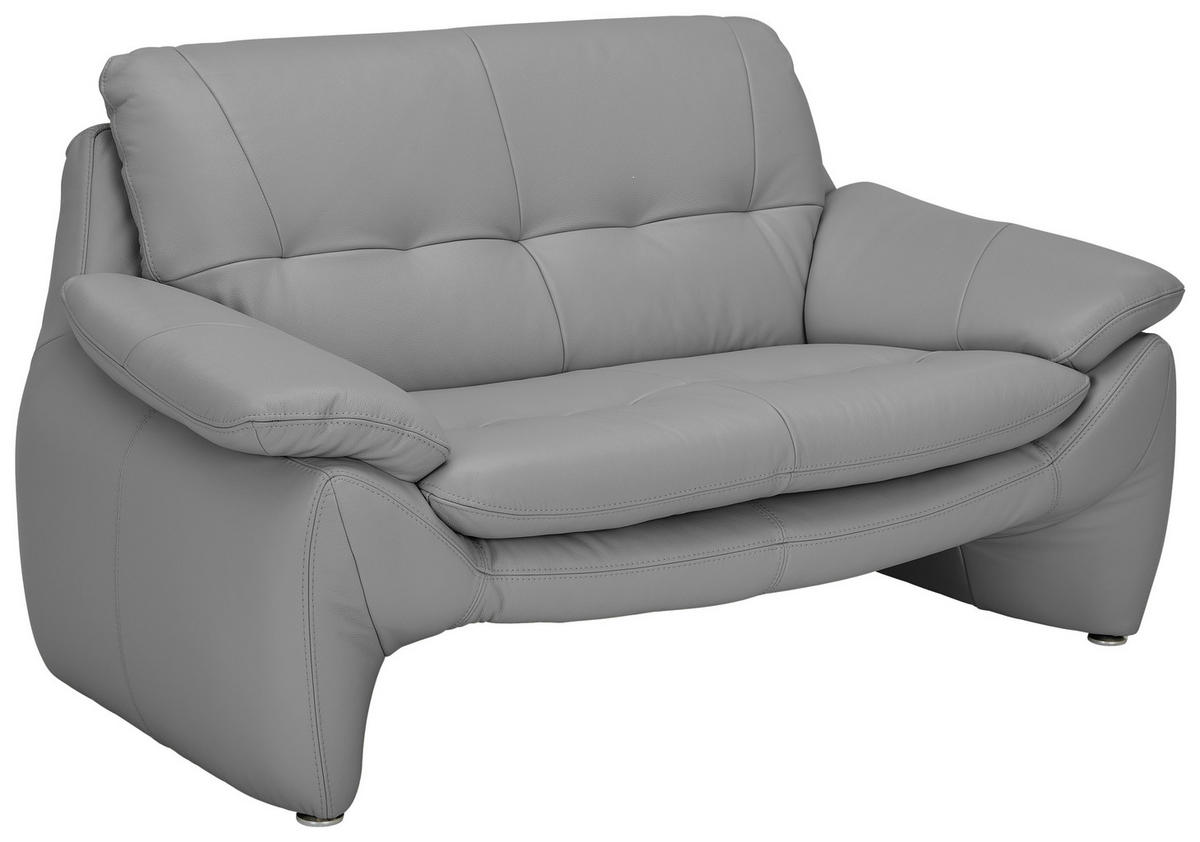2-SITZER-SOFA Grau Echtleder  - Silberfarben/Grau, KONVENTIONELL, Leder/Metall (154/86/91cm) - Celina Home