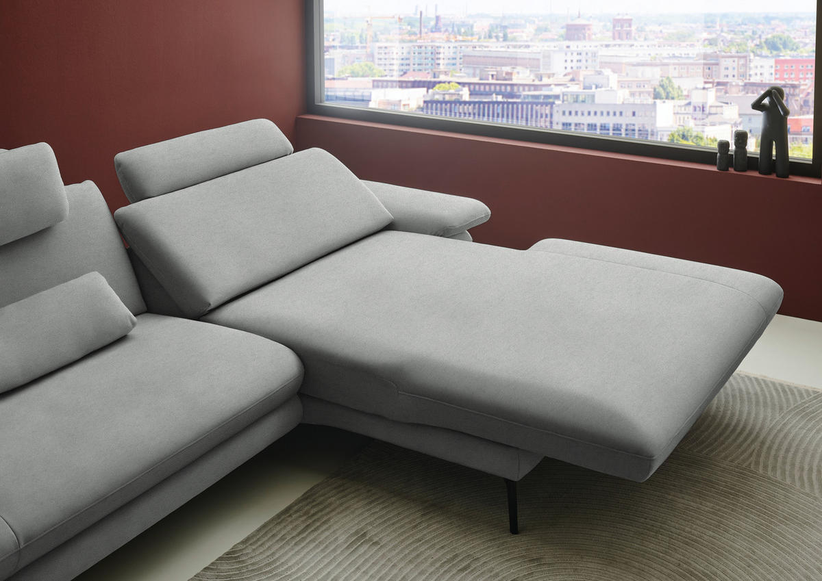 ECKSOFA Chenille, Flachgewebe Grau  - Schwarz/Grau, Design, Textil/Metall (284/180cm) - Dieter Knoll