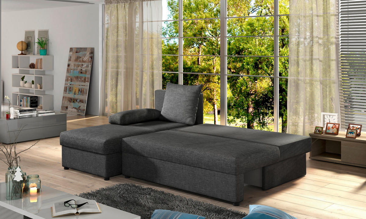 ECKSOFA Grau Webstoff  - Schwarz/Grau, Design, Kunststoff/Textil (201/143cm) - MID.YOU