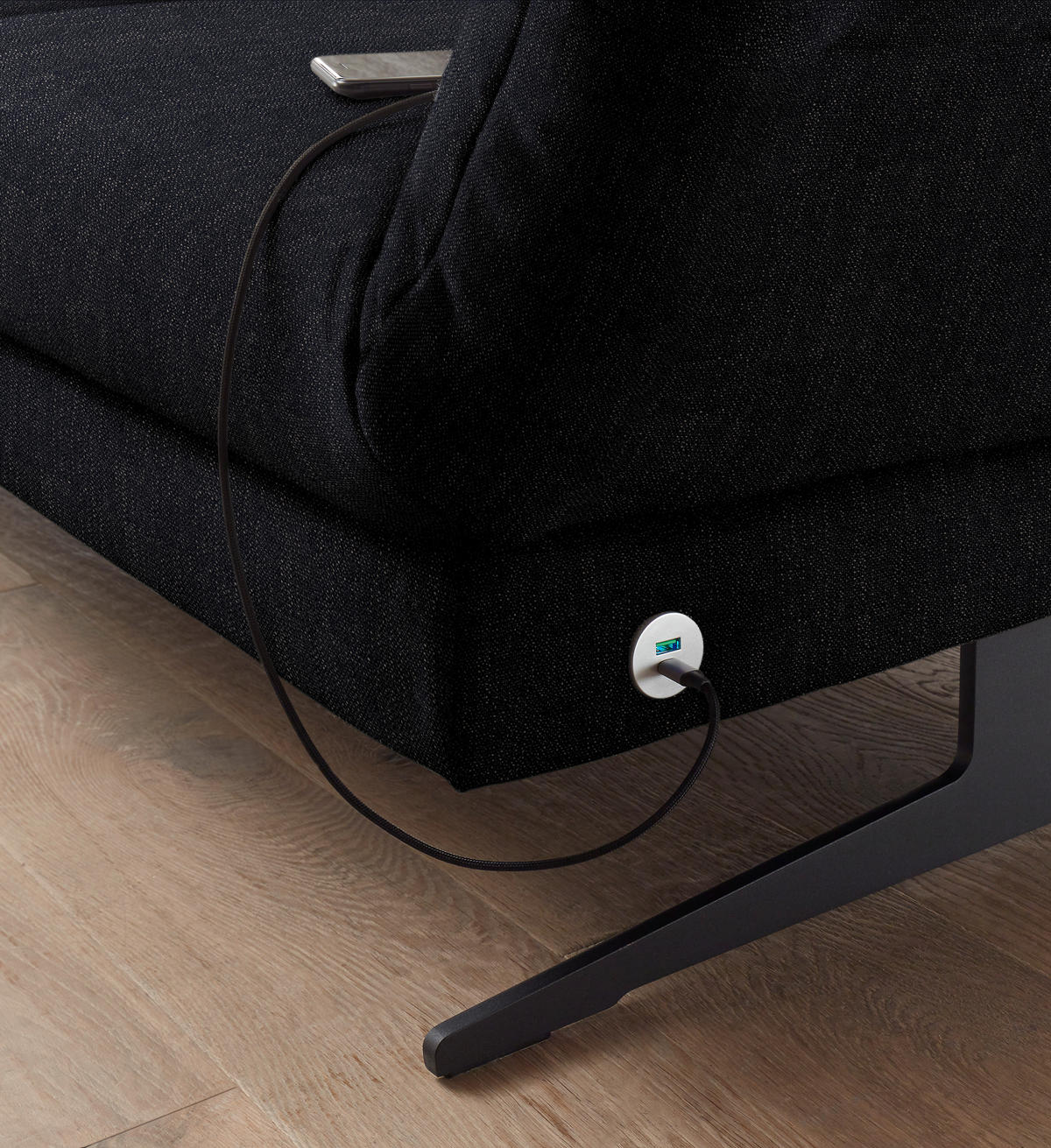 ECKSOFA in Flachgewebe Schwarz  - Schwarz, Design, Textil/Metall (176-217/279-327cm) - Dieter Knoll
