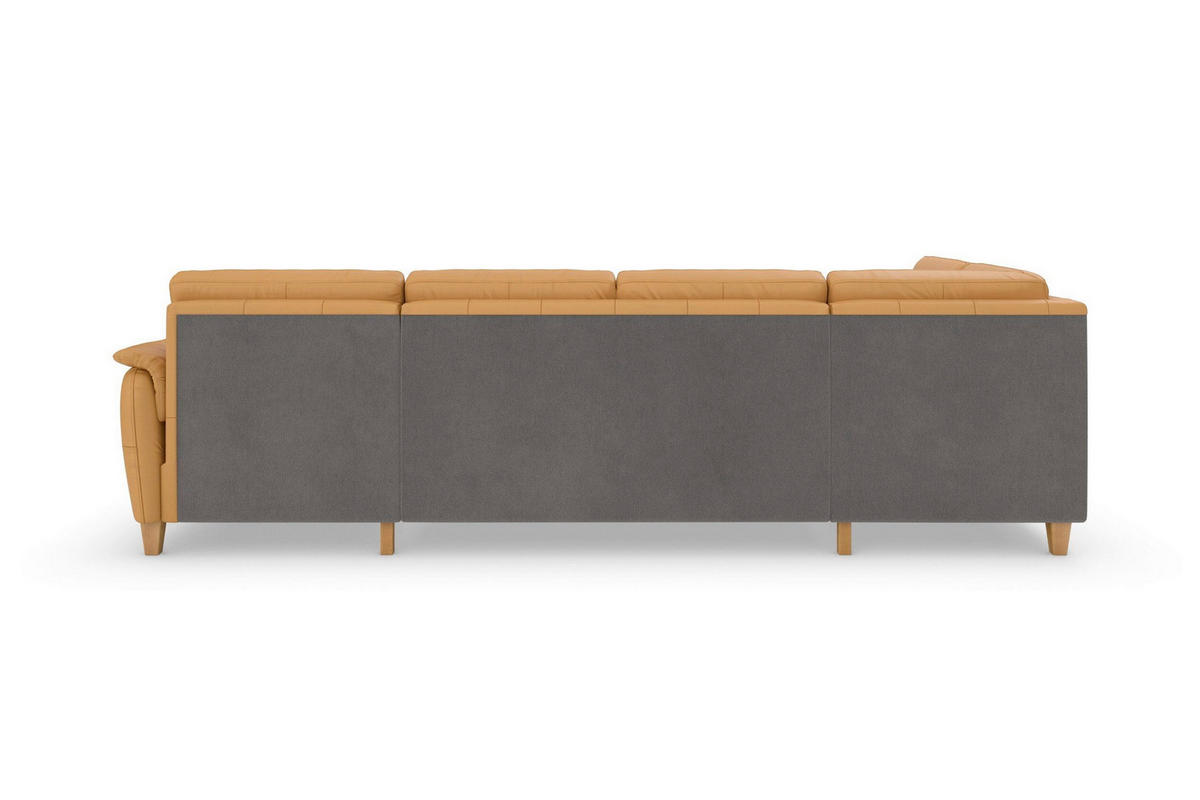 WOHNLANDSCHAFT PALMERA E Currygelb Echtleder  - Currygelb/Eichefarben, Basics, Leder/Holz (212/308/163cm) - Sit & More