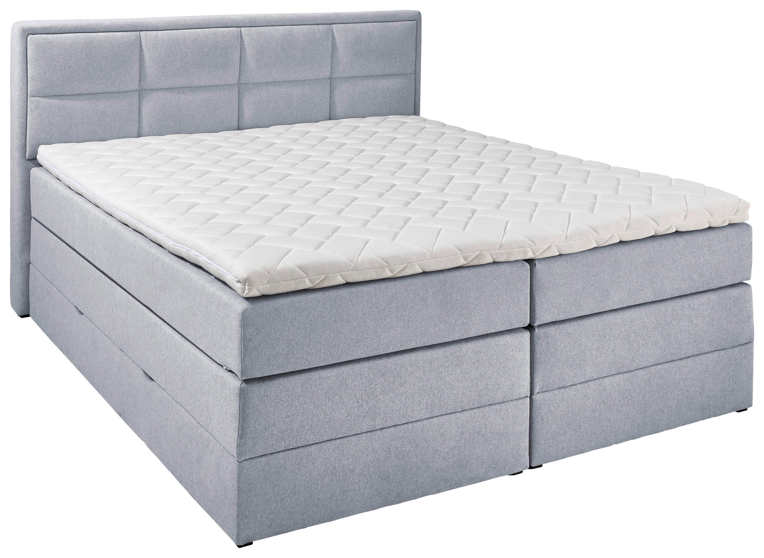 BOXSPRINGBETT 180/200 cm,  in Hellgrau, Matratze, Bettkasten, Topper, H3 + H4 = fest + sehr fest  - Hellgrau/Schwarz, KONVENTIONELL, Kunststoff/Textil (180/200cm) - Carryhome