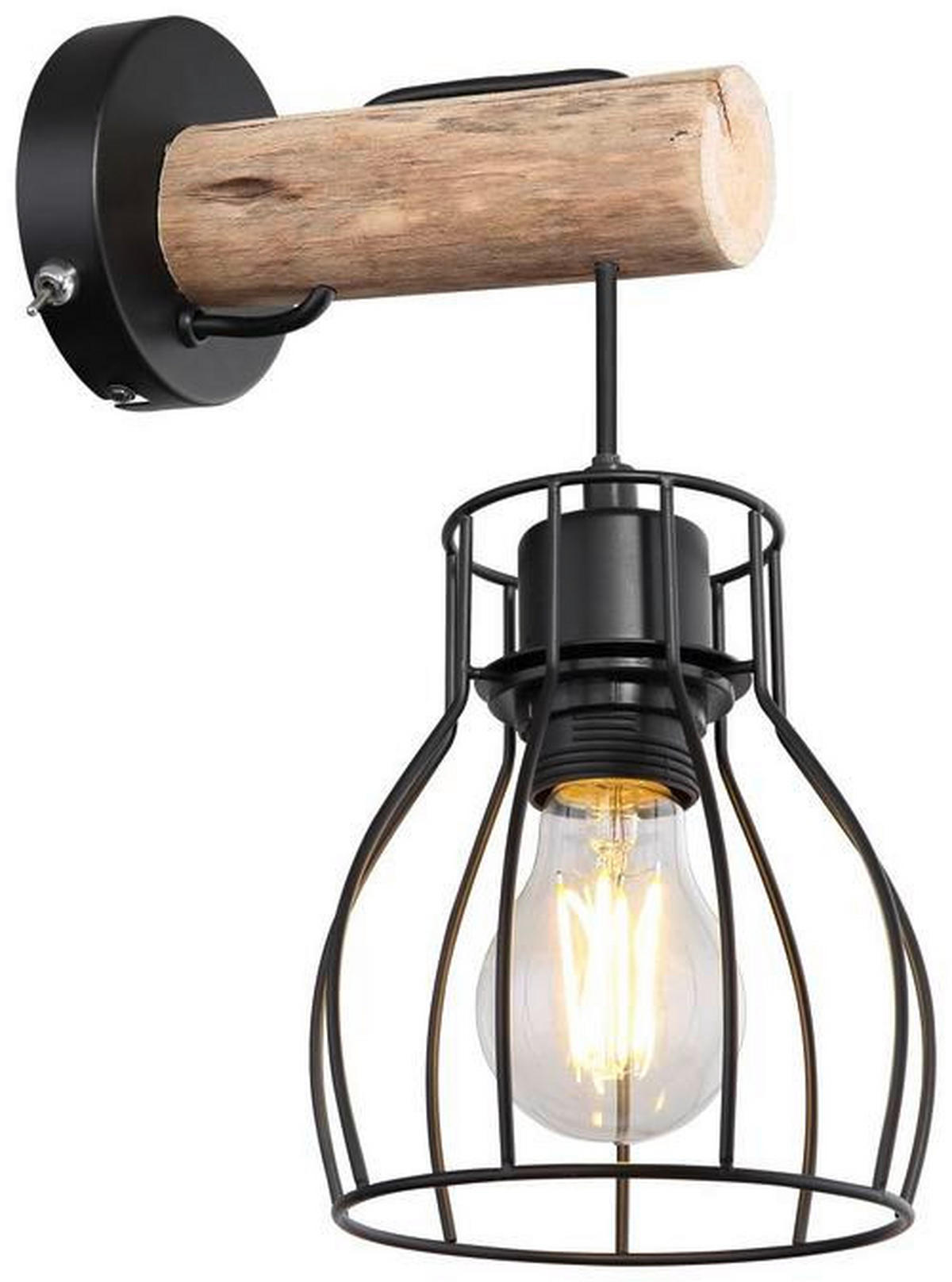 WANDLEUCHTE Mina 12/19,5/24,2 cm   - Schwarz/Naturfarben, Design, Holz/Metall (12/19,5/24,2cm) - Globo