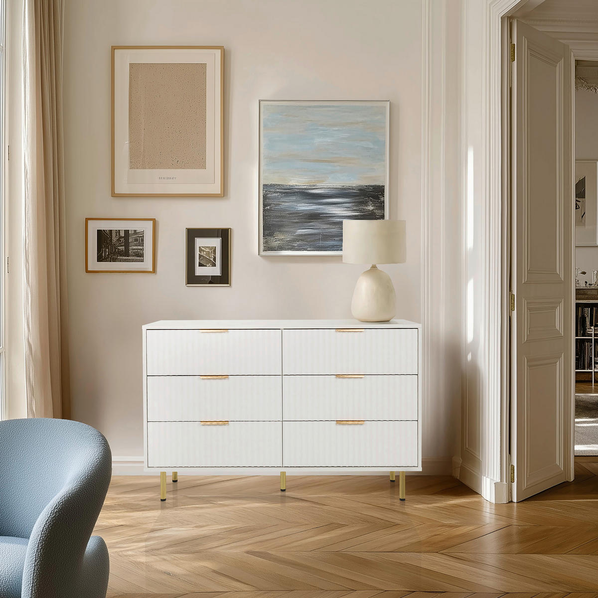 SIDEBOARD  120/75/40 cm 6 Schublade(n)  - Goldfarben/Weiß, MODERN, Holzwerkstoff/Metall (120/75/40cm) - MID.YOU