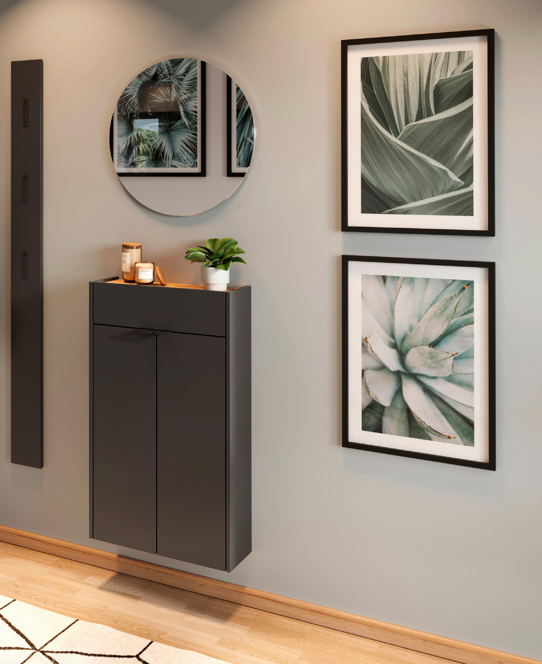 GARDEROBE 3-teilig in 86/200/22 cm - Eichefarben/Graphitfarben, Design, Glas/Holzwerkstoff (86/200/22cm)