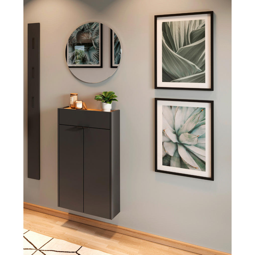 Thumbnail - Xxxl Garderobe GW-Ameca, Graphit, Eiche, Glas, Holzwerkstoff, 3-teilig, 86x200x22 cm, Garderobe, Garderoben-Sets & Serie...