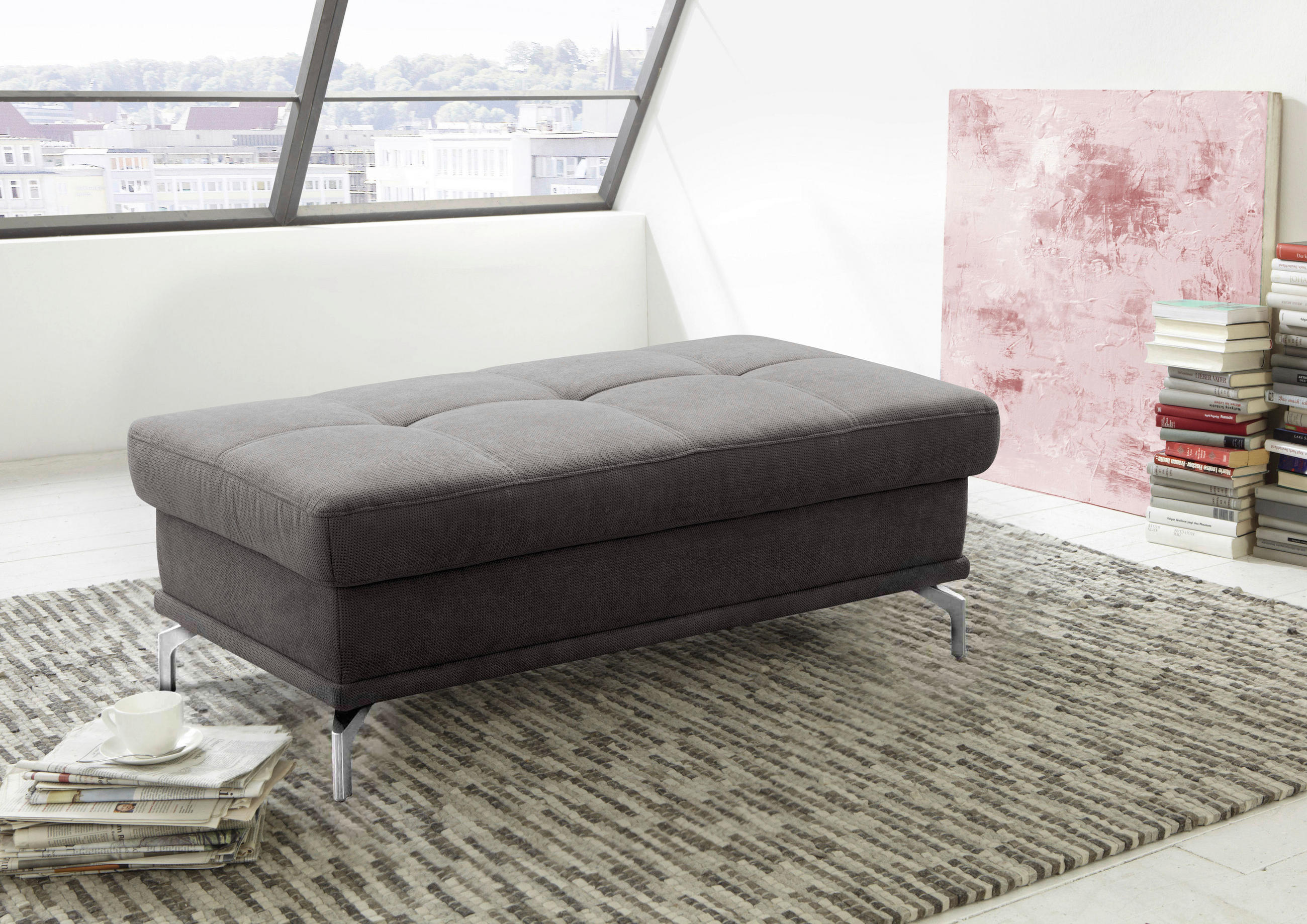 HOCKER in Textil Grau  - Silberfarben/Grau, Konventionell, Textil/Metall (133/47/72cm) - Sit & More
