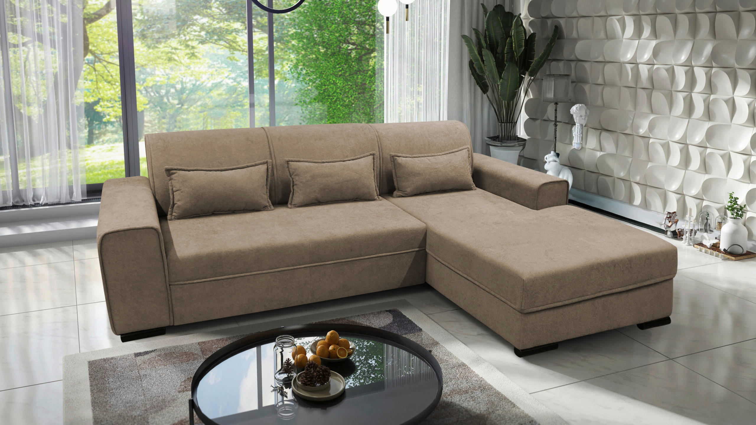 ECKSOFA Taupe Struktur, Bouclé  - Taupe/Schwarz, Design, Kunststoff/Textil (270/175cm) - MID.YOU