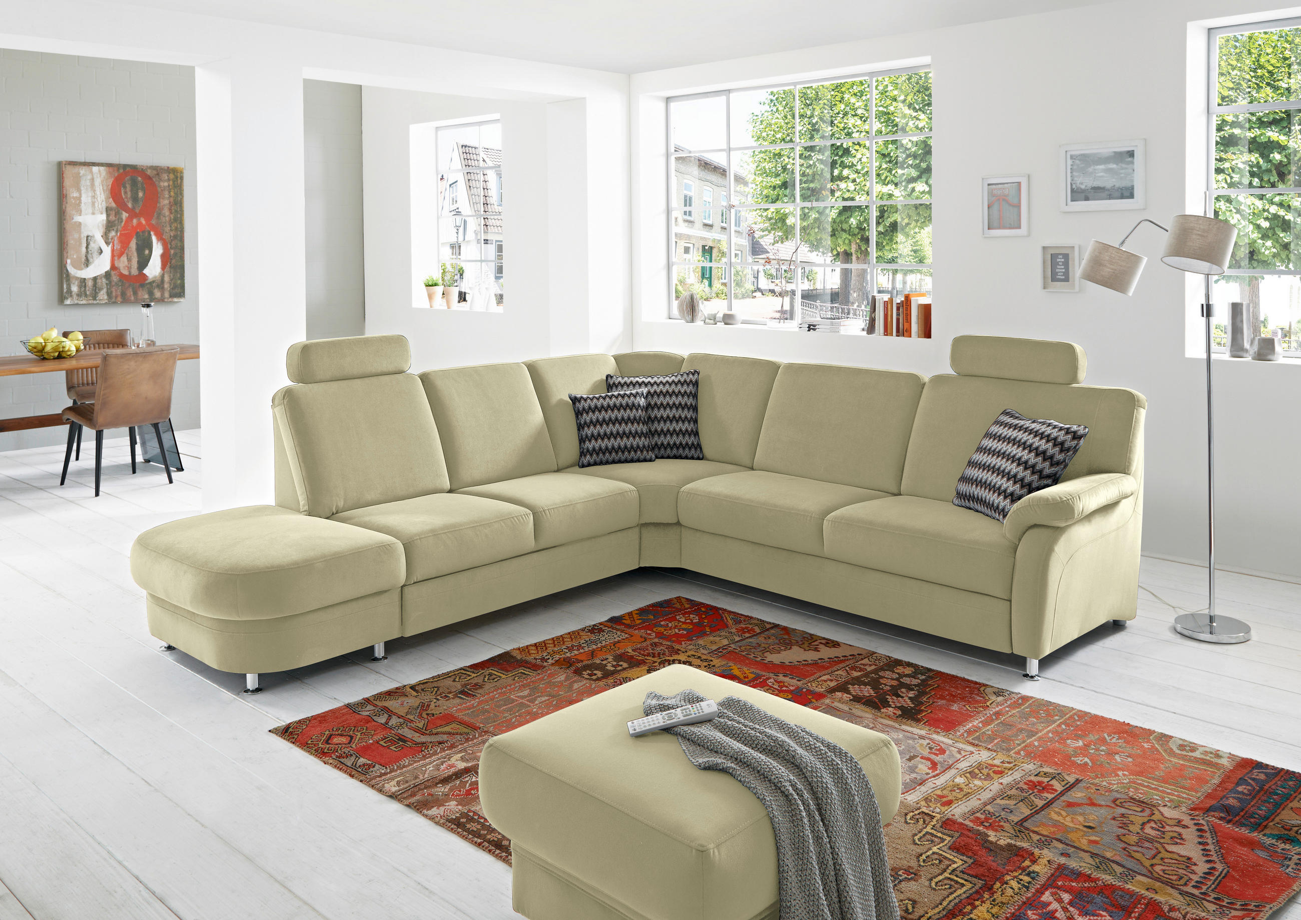 ECKSOFA in Flachgewebe Grün  287/269 cm  - Alufarben/Grün, KONVENTIONELL, Textil/Metall (287/269cm) - Beldomo System