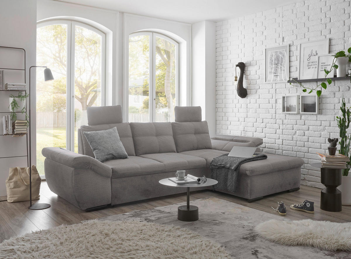 ECKSOFA in Mikrovelours Hellgrau  - Hellgrau/Schwarz, Konventionell, Kunststoff/Textil (275/170cm) - Carryhome
