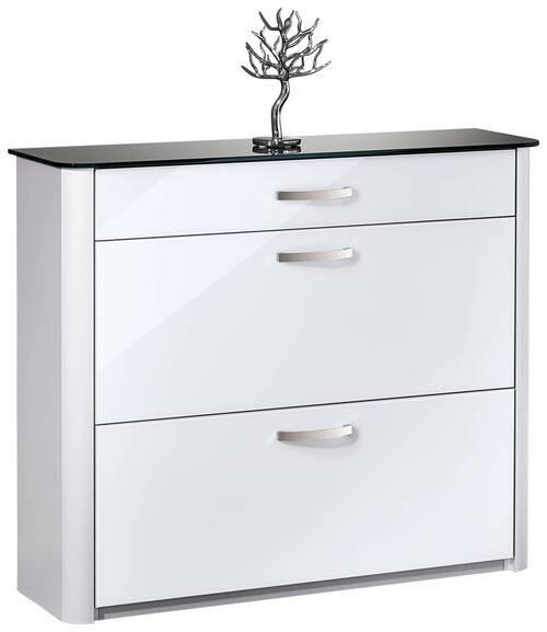 SCHUHSCHRANK Silberfarben, Alufarben, Weiß Hochglanz  - Chromfarben/Weiß Hochglanz, Design, Glas/Holzwerkstoff (117/97/35cm) - Moderano