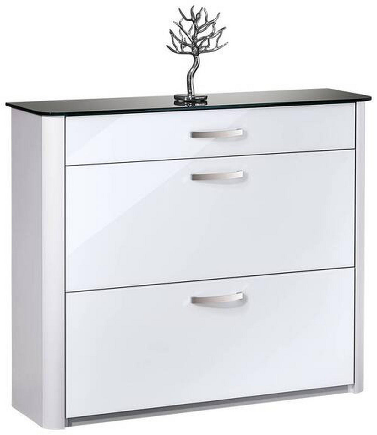 SCHUHSCHRANK Silberfarben, Alufarben, Weiß Hochglanz  - Chromfarben/Weiß Hochglanz, Design, Glas/Holzwerkstoff (117/97/35cm) - Moderano
