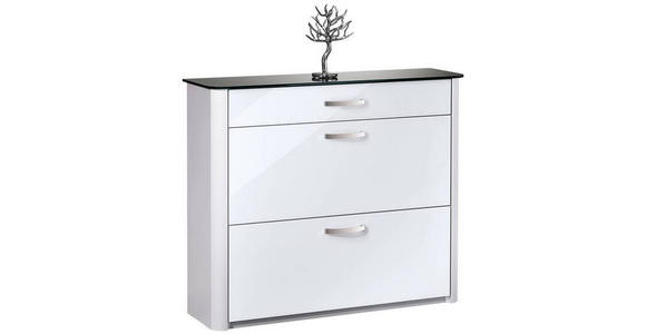 SCHUHSCHRANK 117/97/35 cm - Chromfarben/Weiß Hochglanz, Design, Glas/Holzwerkstoff (117/97/35cm) - Moderano