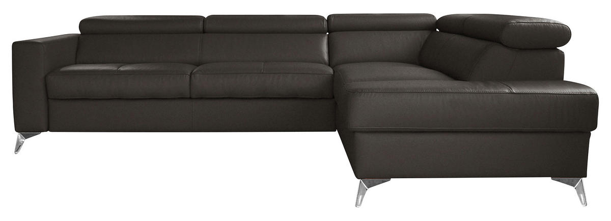 ECKSOFA in Lederlook Echtleder Dunkelbraun  286/208 cm  - Chromfarben/Dunkelbraun, Design, Leder/Textil (286/208cm) - Livetastic