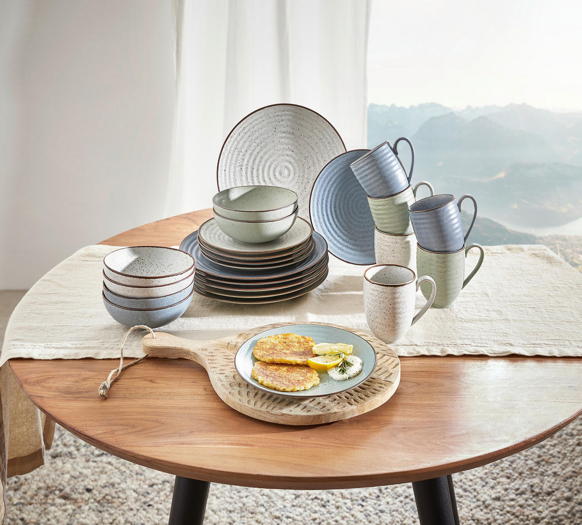 KOMBISERVICE Blau, Grün, Beige Farmhouse 24-teilig 6 Personen  - Blau/Beige, Design, Keramik - Landscape
