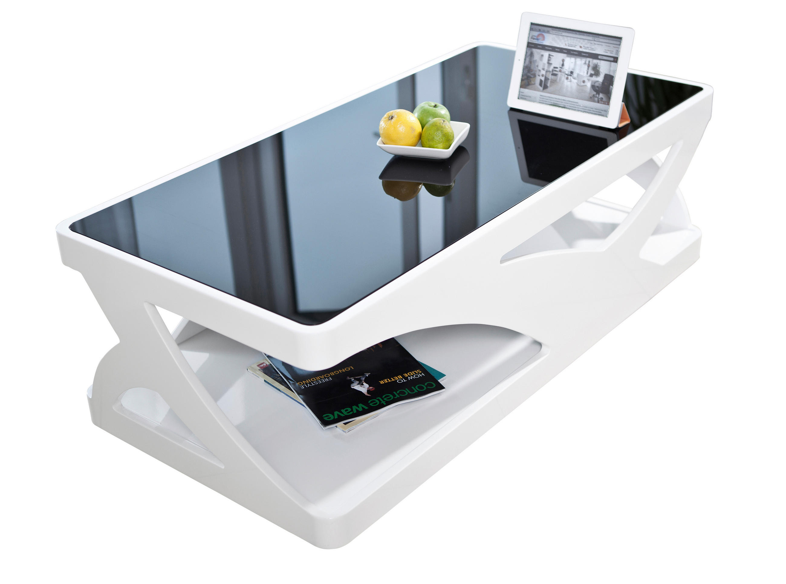 COUCHTISCH in Glas, Holzwerkstoff 120/60/38 cm  - Weiß Hochglanz/Schwarz, Design, Glas/Holzwerkstoff (120/60/38cm) - Livetastic