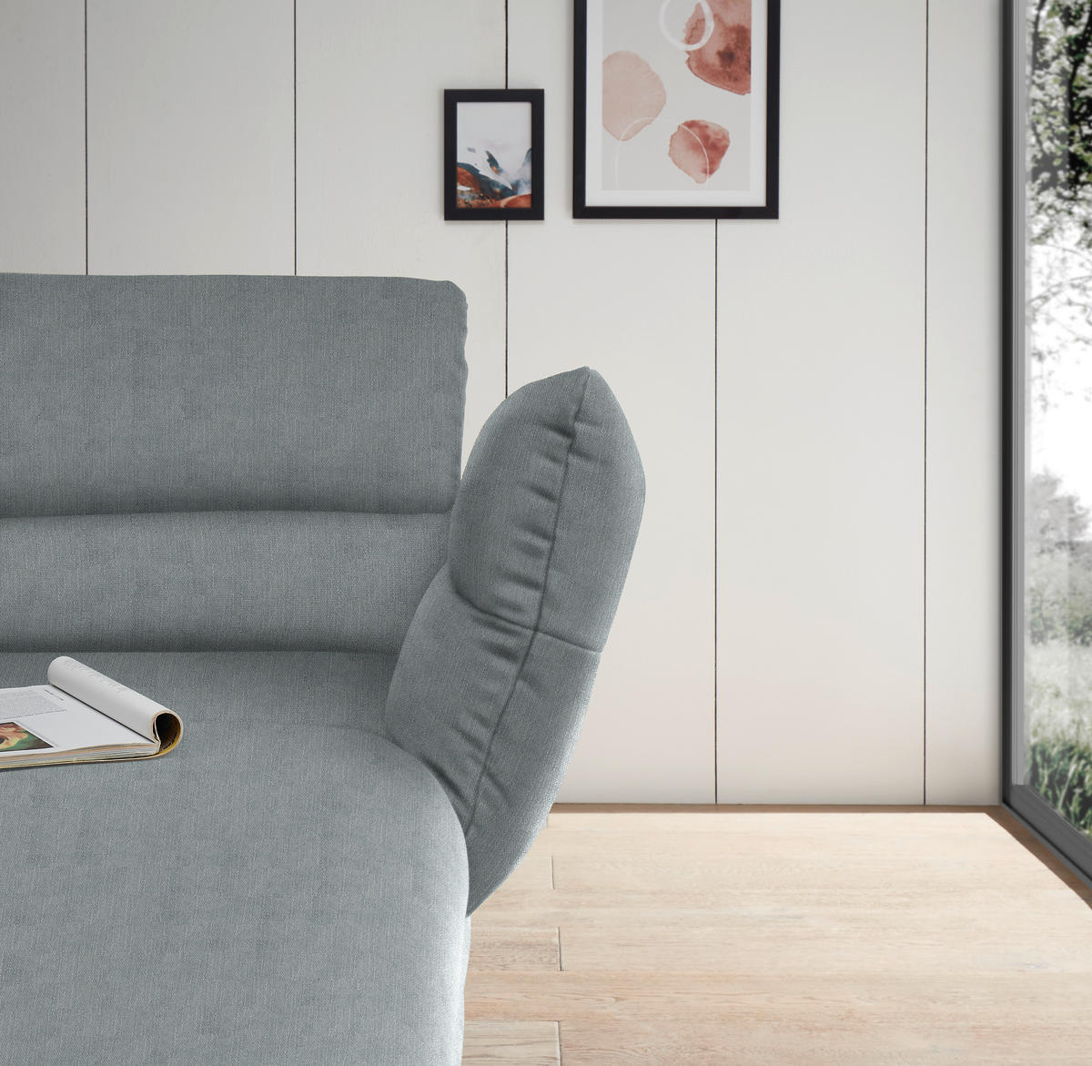 ECKSOFA in Flachgewebe Hellblau  - Schwarz/Hellblau, Design, Textil/Metall (279-327/176-217cm) - Dieter Knoll