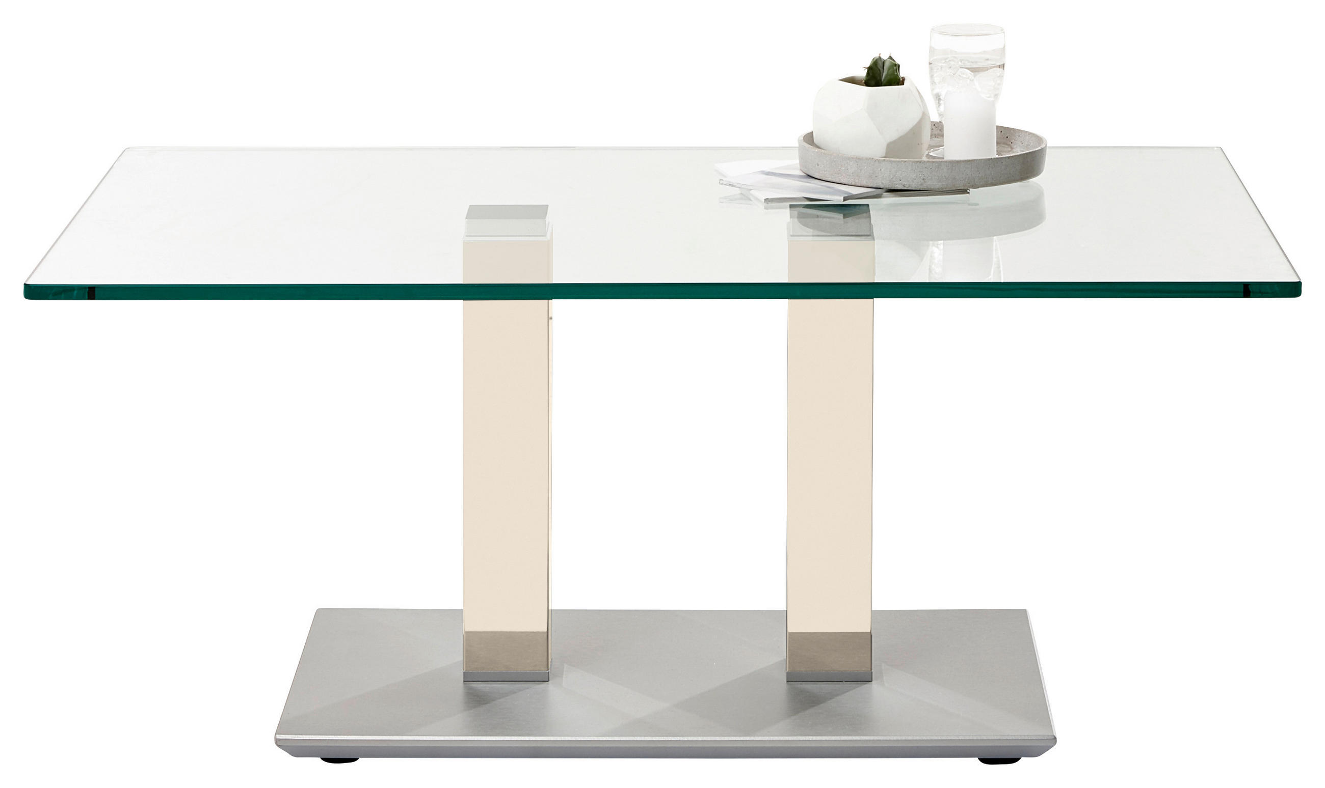 COUCHTISCH Klarglas 110/70/46-65 cm rechteckig Creme, Weiß, Edelstahlfarben  - Edelstahlfarben/Creme, Design, Glas/Kunststoff (110/70/46-65cm)