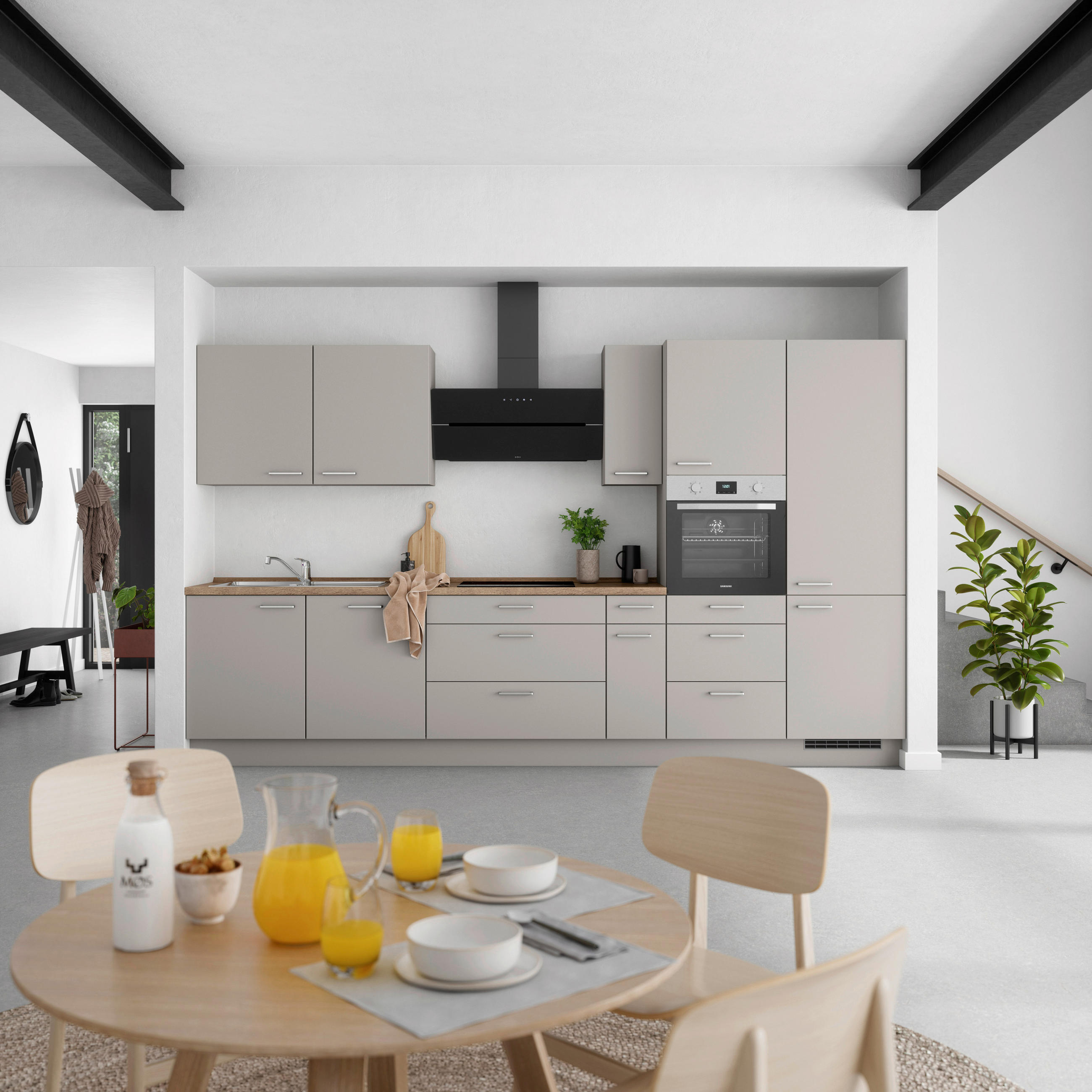 KÜCHENLEERBLOCK Touch 360 cm  in Grau, Eiche dunkel  - Eiche dunkel/Edelstahlfarben, MODERN, Holzwerkstoff/Metall (360cm) - Nobilia