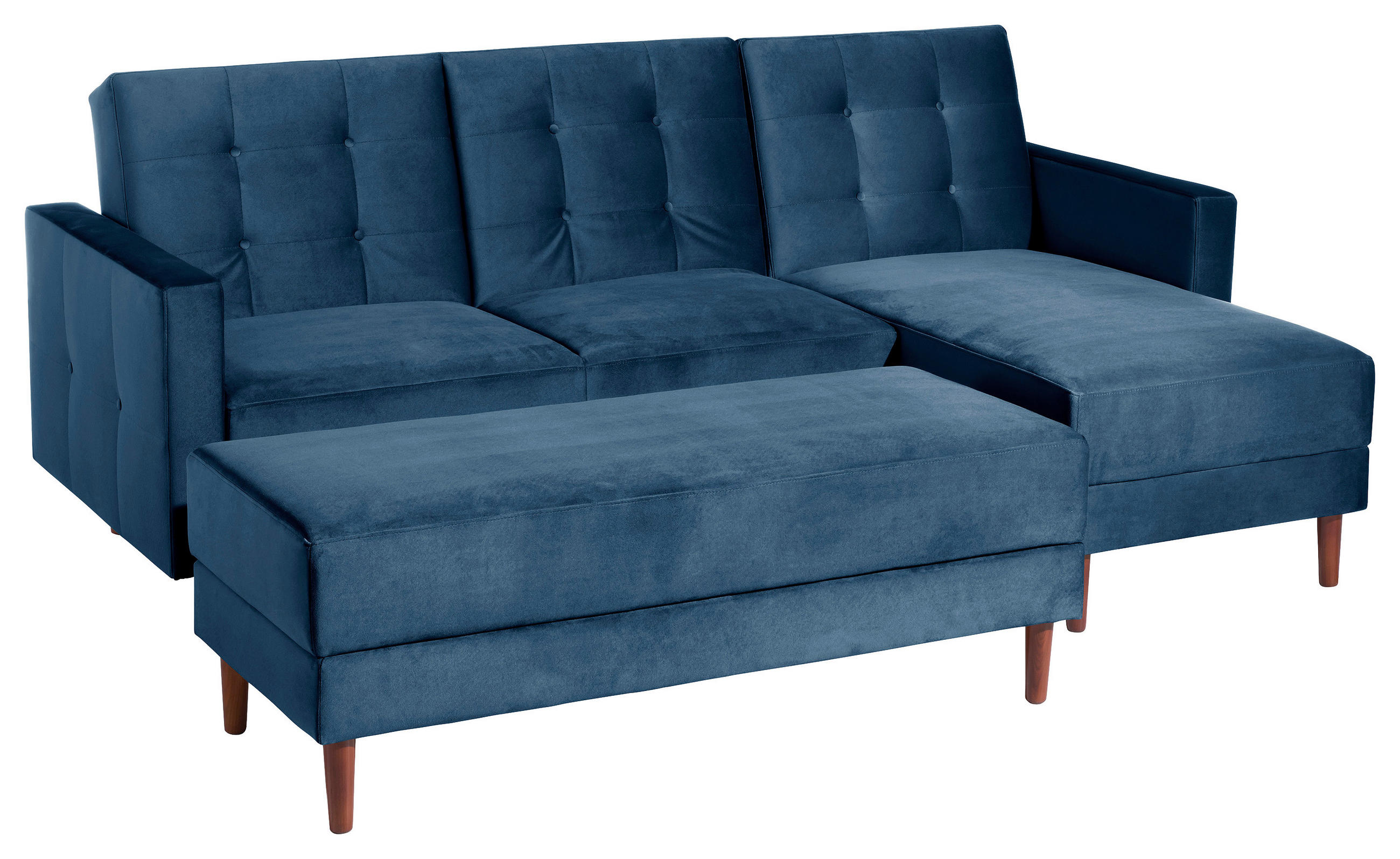 ECKSCHLAFSOFA inkl. Hocker  Easy Relax Dunkelblau Samt, Velours  - Eschefarben/Dunkelblau, Design, Holz/Textil (223/152cm) - Max Winzer