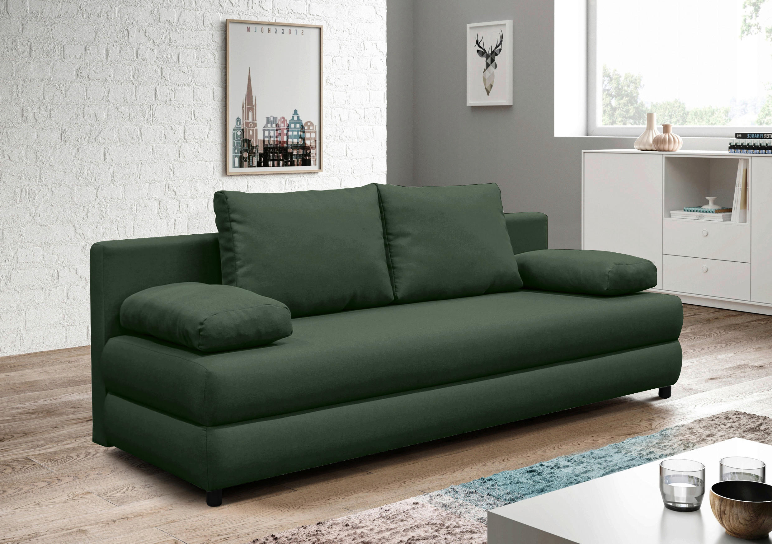 SCHLAFSOFA in Webstoff Grün  - Schwarz/Mintgrün, Design, Kunststoff/Textil (200/88/87cm) - P & B