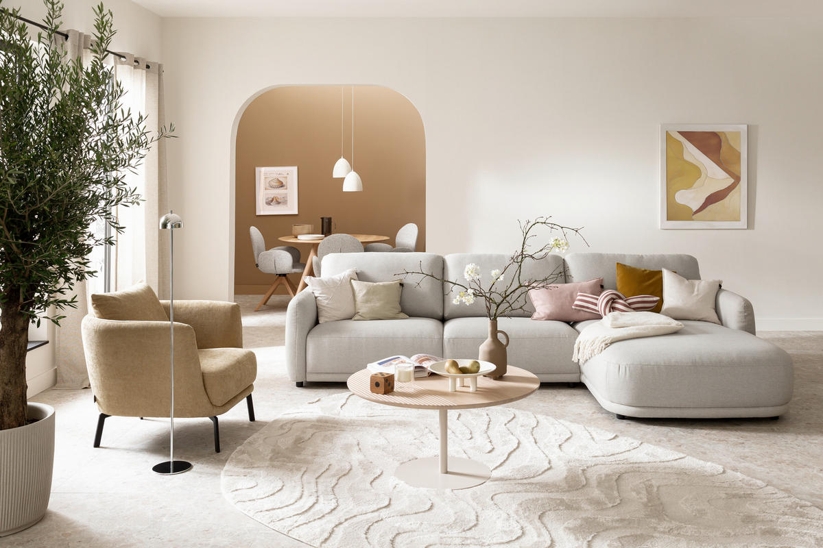 ECKSOFA  in Chenille Naturfarben  318/188 cm  - Schwarz/Naturfarben, Design, Kunststoff/Textil (318/188cm) - Schöner Wohnen