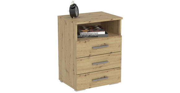 NACHTSCHRANK 45/62/35 cm  - Eichefarben/Alufarben, KONVENTIONELL, Holzwerkstoff/Kunststoff (45/62/35cm) - Carryhome