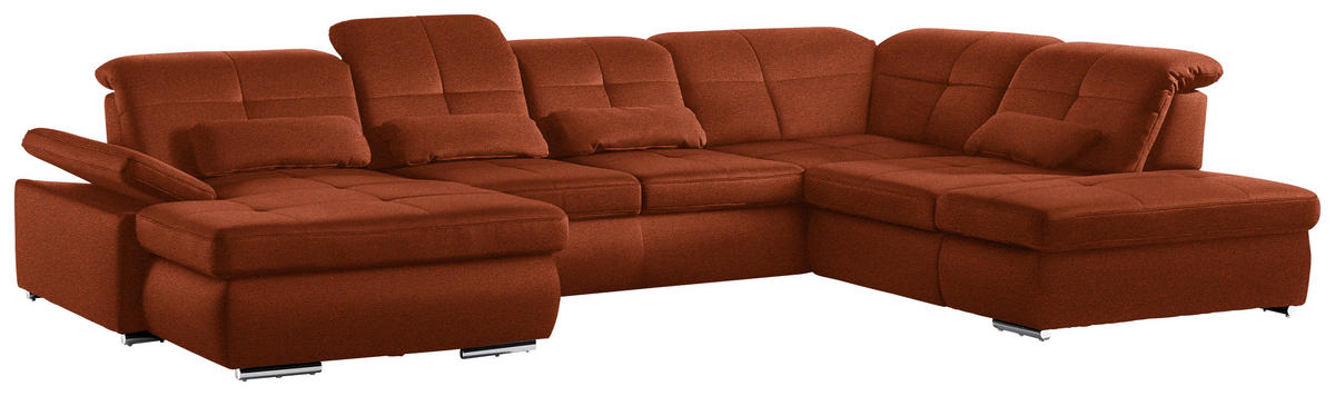 WOHNLANDSCHAFT Mikrofaser Terracotta  - Chromfarben/Terracotta, Design, Textil (195/371/260cm) - Beldomo Style