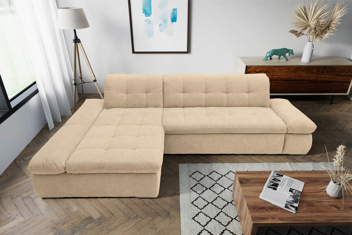 ECKSOFA Beige Mikrofaser  - Chromfarben/Beige, KONVENTIONELL, Textil/Metall (172/300cm) - MID.YOU
