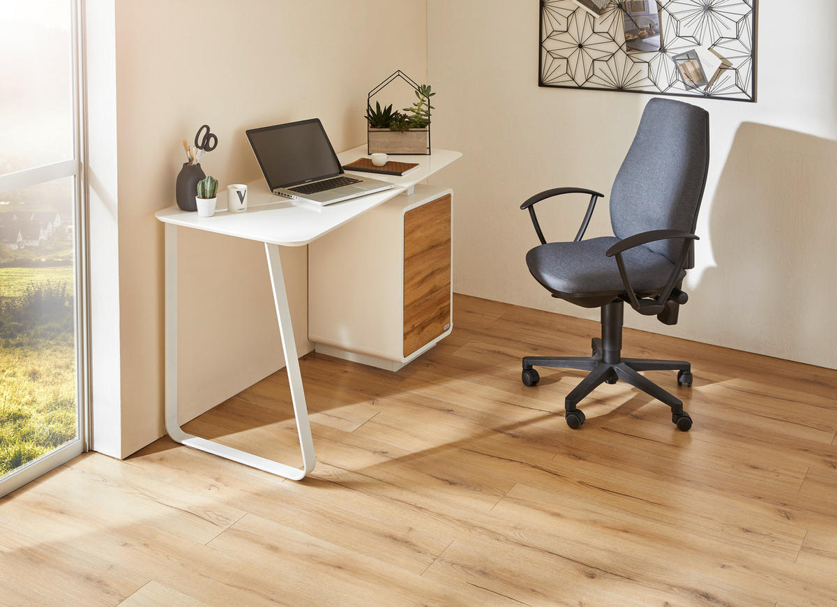 SCHREIBTISCH 140/44-60/76 cm  in Weiss, Eichefarben  - Weiss/Eichefarben, Design, Holzwerkstoff/Metall (140/44-60/76cm) - Xora
