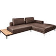 ECKSOFA in Echtleder Dunkelbraun  304/201 cm  - Dunkelbraun/Schwarz, Design, Leder/Metall (304/201cm) - Emilio Belluti