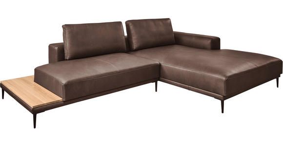 ECKSOFA in Echtleder Dunkelbraun 304/201 cm - Dunkelbraun/Schwarz, Design, Leder/Metall (304/201cm) - Emilio Belluti