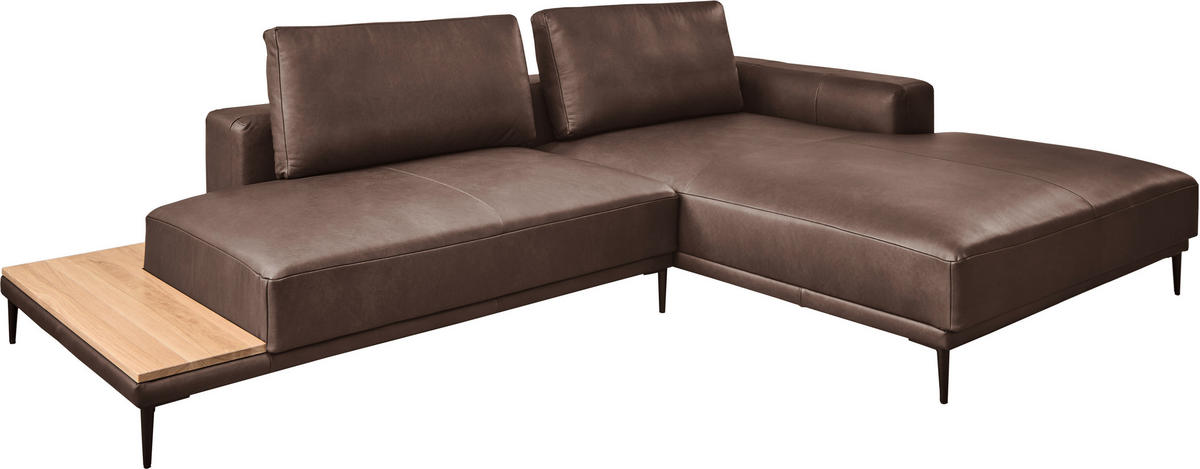 ECKSOFA in Echtleder Dunkelbraun  - Dunkelbraun/Schwarz, Design, Leder/Metall (304/201cm) - Emilio Belluti