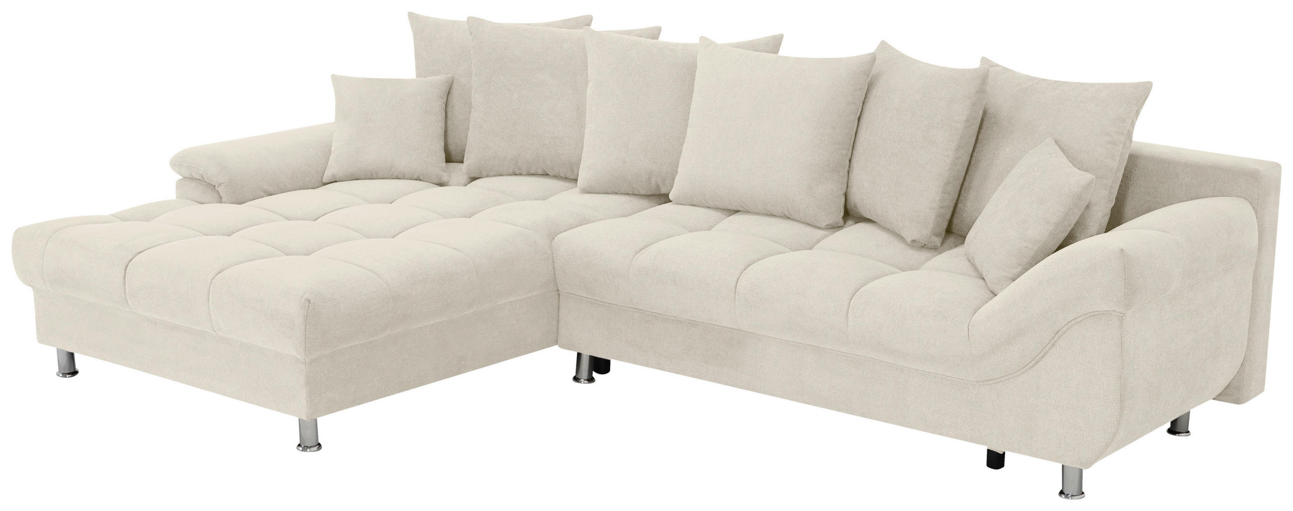 ECKSOFA in Flachgewebe, Mikrofaser Creme  - Chromfarben/Creme, Design, Kunststoff/Textil (198/312cm) - Livetastic