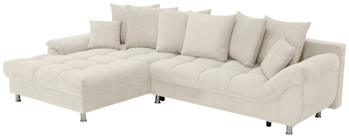 ECKSOFA in Flachgewebe, Mikrofaser Creme  - Chromfarben/Creme, Design, Kunststoff/Textil (198/312cm) - Livetastic