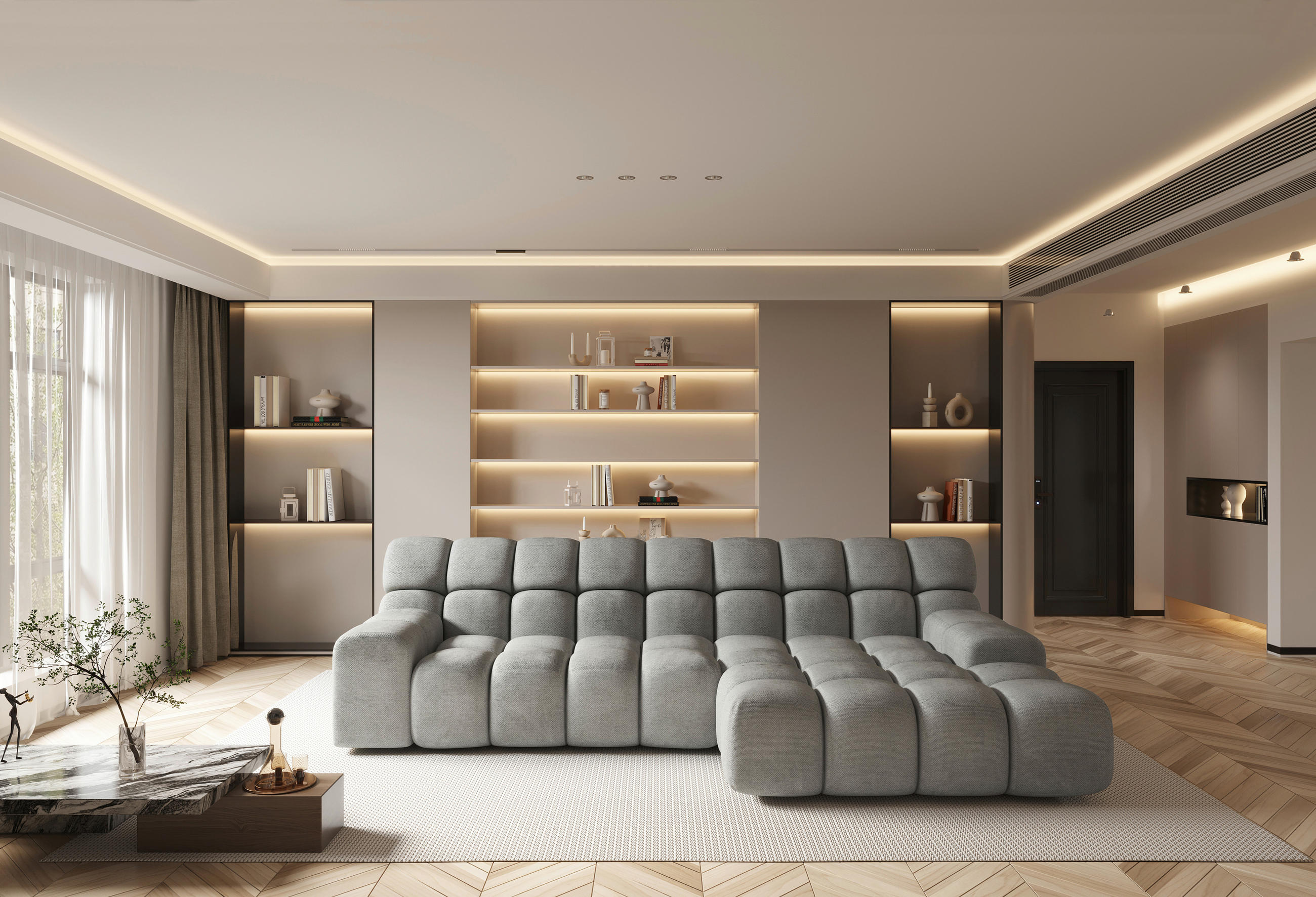 ECKSOFA in Webstoff Silberfarben  180/297 cm  - Silberfarben/Schwarz, MODERN, Kunststoff/Textil (180/297cm) - Welnova