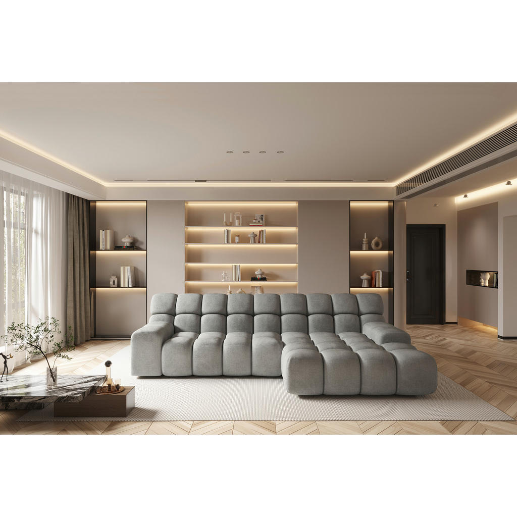 Thumbnail - Welnova Ecksofa, Silber, Textil, 3-Sitzer, Ottomane links, L-Form, 297x180 cm, Fsc, Reach, Made in EU, Stoffauswahl, sei...