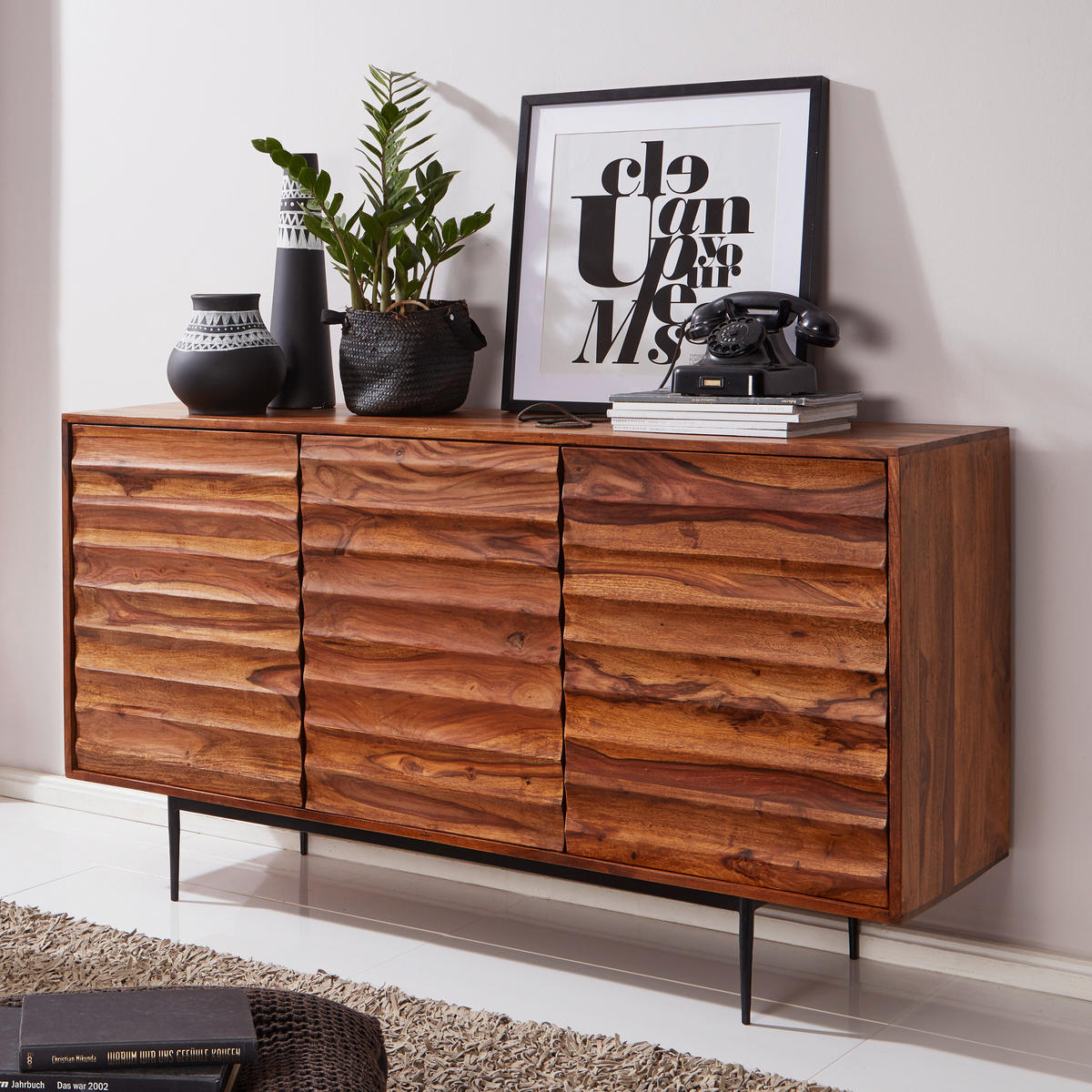 SIDEBOARD 150/81/41 cm  - Sheeshamfarben/Schwarz, Design, Holz/Metall (150/81/41cm) - MID.YOU