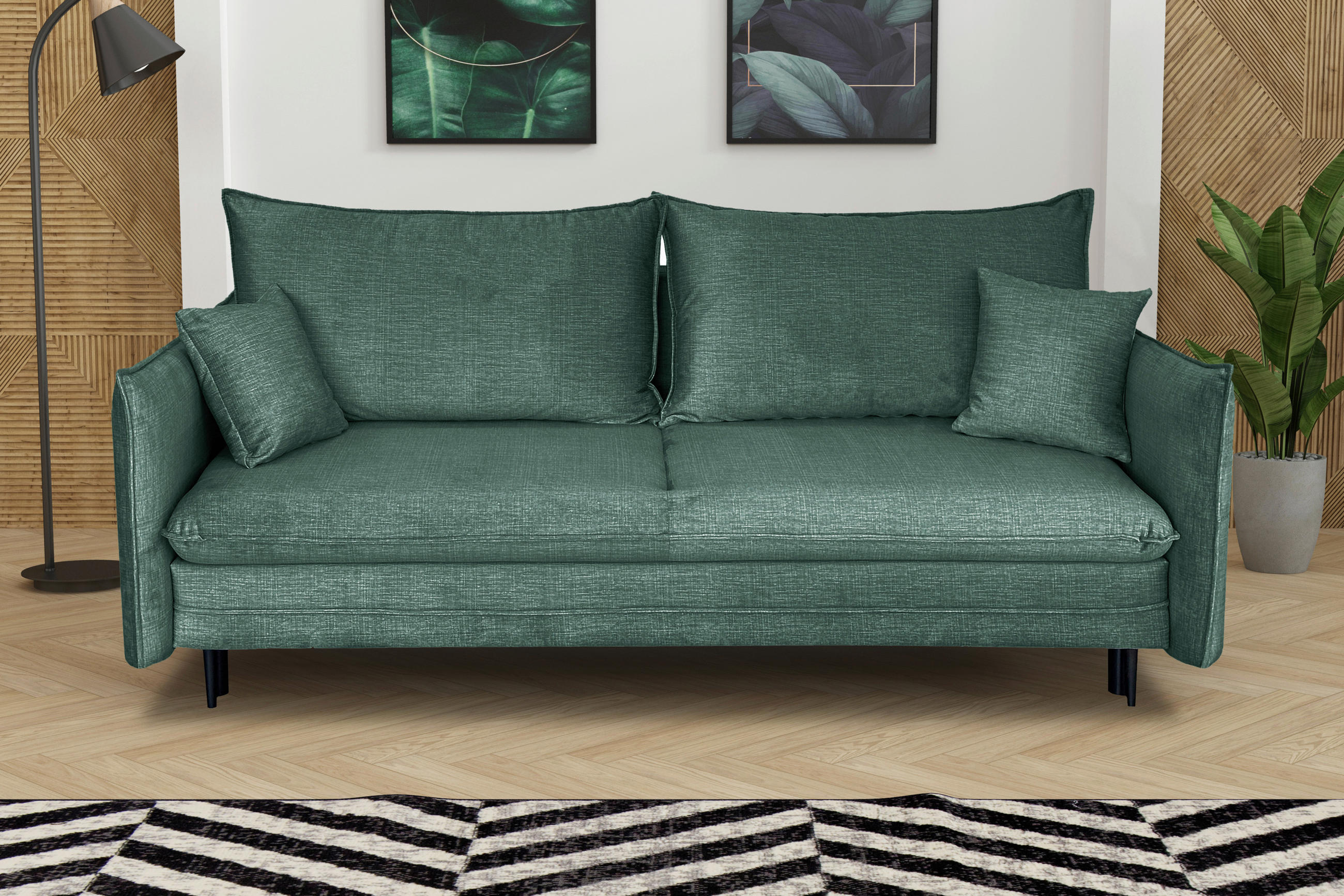 SCHLAFSOFA Flachgewebe Mintgrün  - Schwarz/Mintgrün, Design, Holz/Kunststoff (216/96/102cm) - MID.YOU