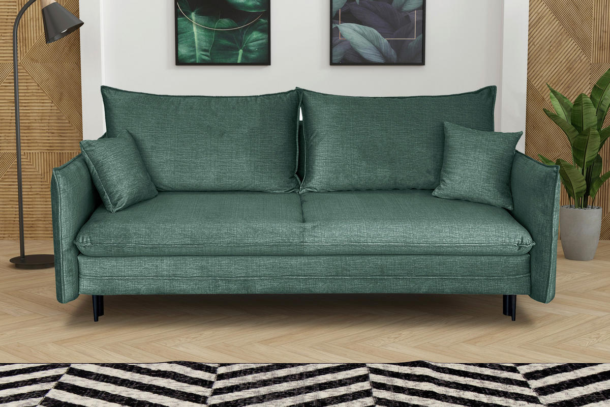 SCHLAFSOFA  mit Liegefunktion Flachgewebe Mintgrün  - Schwarz/Mintgrün, Design, Holz/Kunststoff (216/96/102cm) - MID.YOU