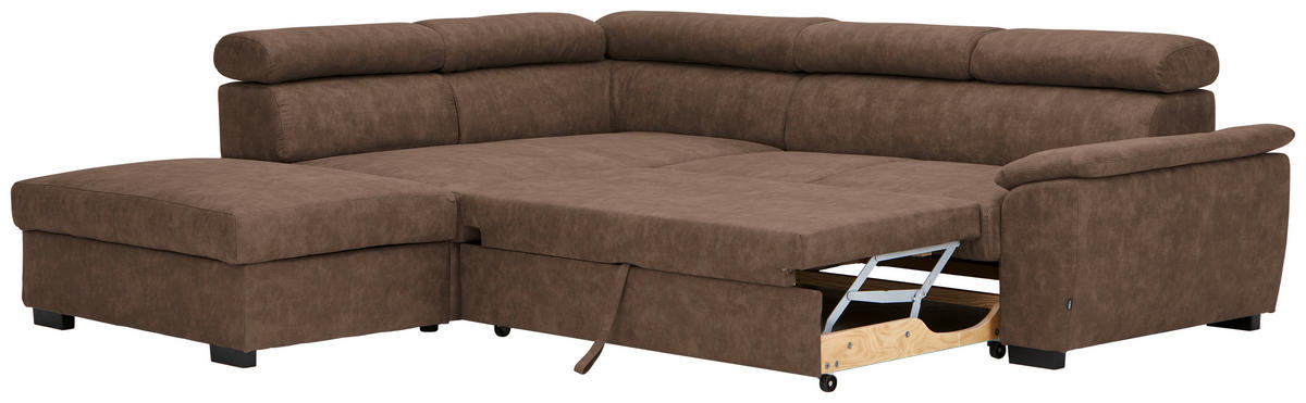ECKSOFA Braun Lederlook  - Schwarz/Braun, Design, Kunststoff/Textil (230/263cm) - Hom`in