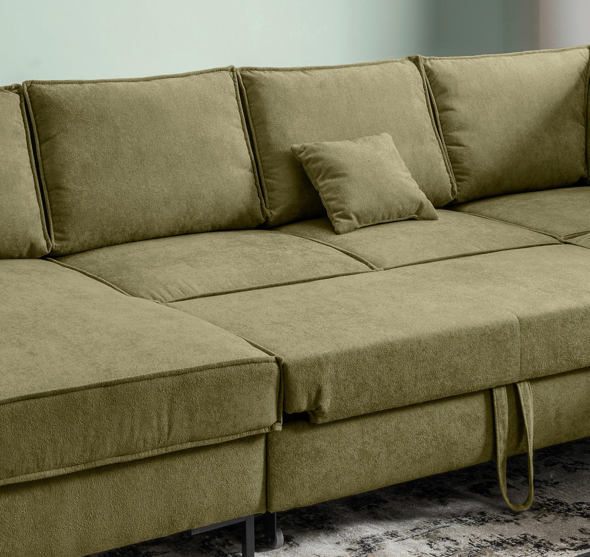 SEDACIA SÚPRAVA, textil, zelená - čierna/zelená, Modern, kov/textil (150/309/198cm) - MID.YOU