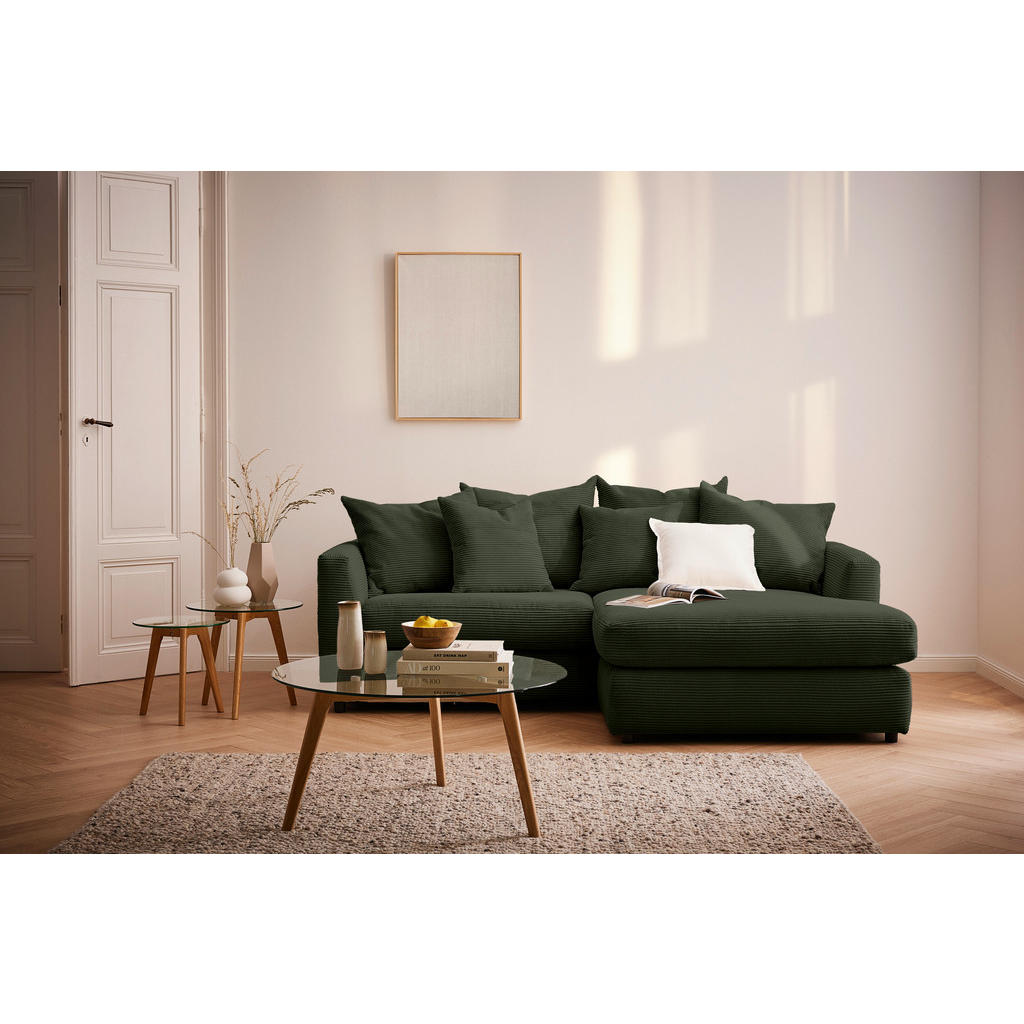 Thumbnail - home24 Ecksofa, Dunkelgrün, Textil, 3-Sitzer, Füllung: Polyester, Ottomane rechts, seitenverkehrt montierbar, L-Form, 23...