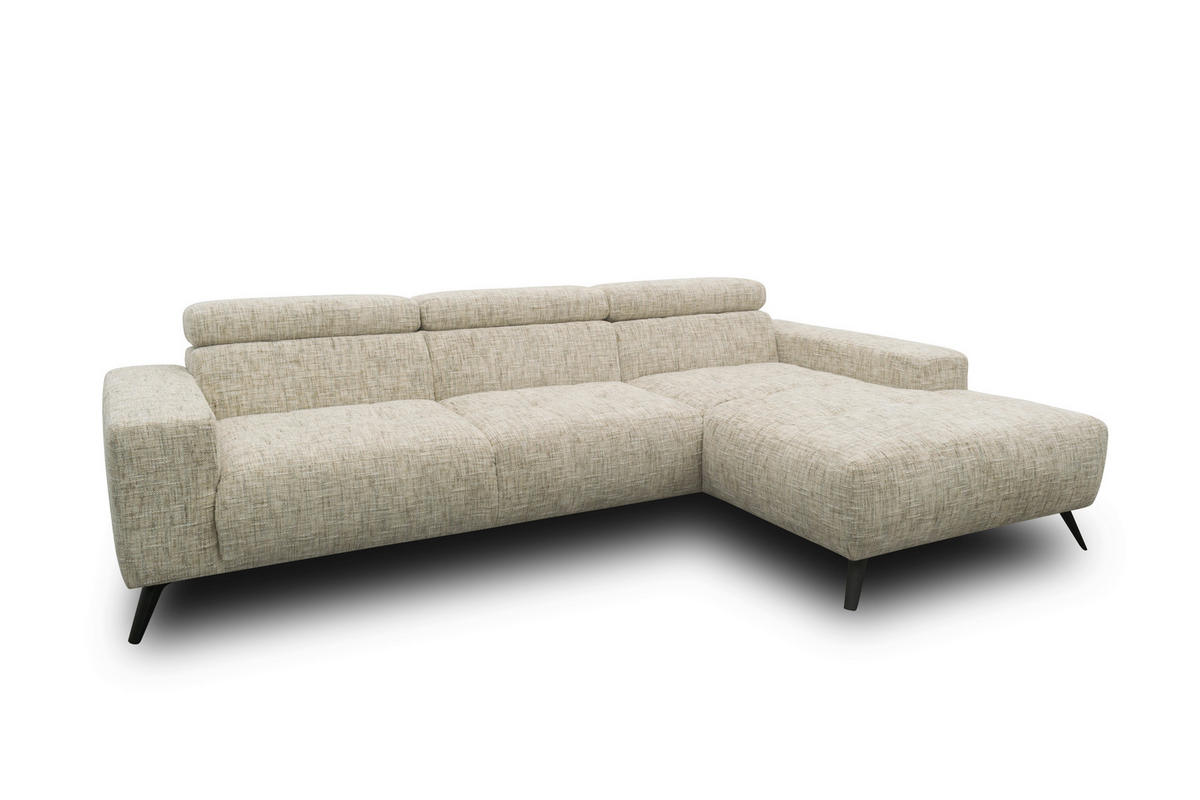 ECKSOFA 100 005 FK Beige Chenille Rücken echt  - Beige/Schwarz, Basics, Textil/Metall (284/175cm) - Livetastic