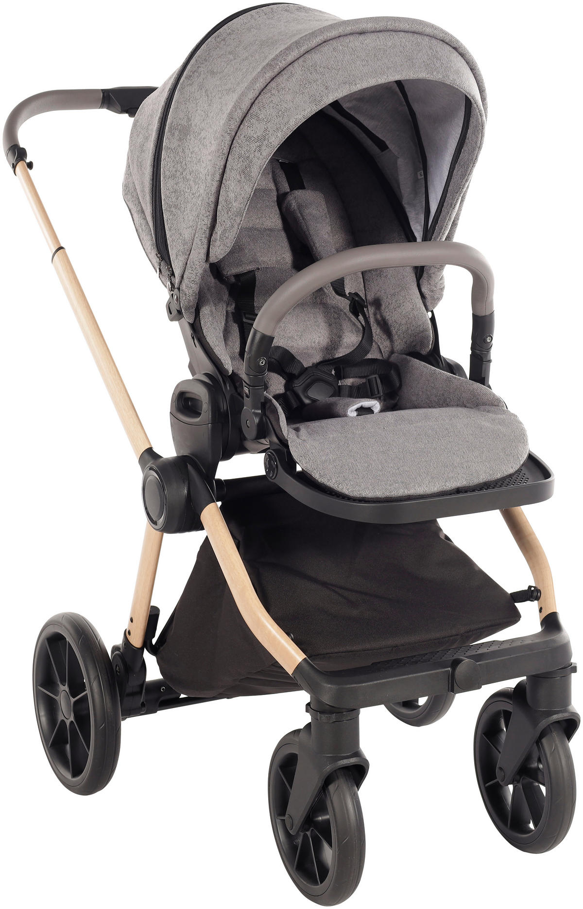 KINDERWAGENSET  Facetty  Poppy Mousse  - Beige/Grau, Design, Textil/Metall (104,5/62/94cm) - Jimmylee