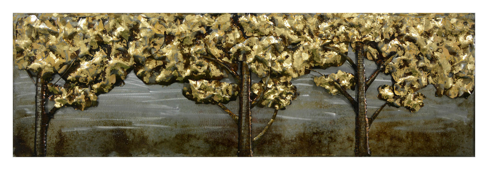 KOVOVÝ OBRAZ, stromy, 180/55 cm  - zlatá, Trend, kov (180/55cm) - Monee