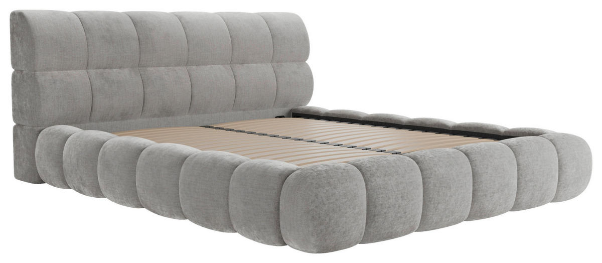 POLSTERBETT 180/200 cm,  in Hellgrau, Lattenrost, Bettkasten,  - Hellgrau/Schwarz, Design, Holz/Textil (180/200cm) - Chameo