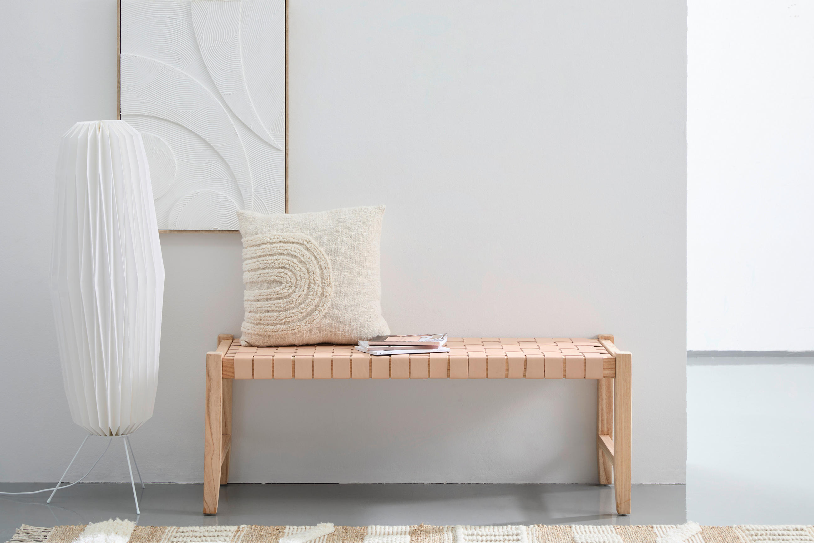 SITZBANK 120/45/40 cm Echtleder Naturfarben Mindiholz massiv  - Nussbaumfarben/Naturfarben, Design, Leder/Holz (120/45/40cm) - Livetastic